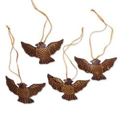 Sacred Doves,'Coconut Shell Dove Ornaments from Bali (Set of 4)'