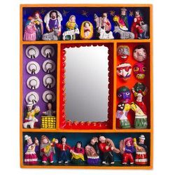 Ayacucho Birth,'Retablo-Style Nativity Wood Wall Mirror from Peru'