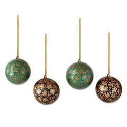 Papier mache ornaments, 'Chinar Cheer' (set of 4)