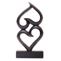 Double the Love,'Romantic Wood Sculpture of Two Hearts'