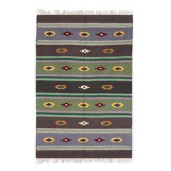 Garden of Stars,'Striped Pattern Geometric Wool Area Rug from India (4x6)'