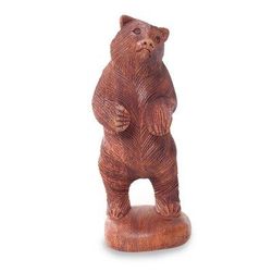 Wood statuette, 'Inquisitive Brown Bear'