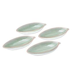 'Leaf-Shaped Celadon Ceramic Appetizer Bowls (Set of 4)'