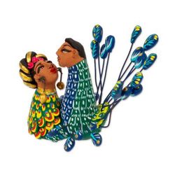 Pair of Nahuales,'Peacock-Themed Ceramic Nahual Sculpture from Mexico'
