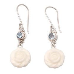 Growing Roses,'Blue Topaz and Sterling Silver Floral Earrings'