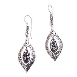 Baby Leaves,'Artisan Crafted Sterling Silver Dangle Earrings from Bali'