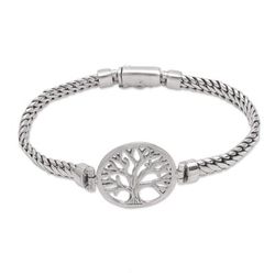 'Tree-Themed Sterling Silver Pendant Bracelet from Bali'