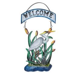 Lake Greeting,'Nature-Themed Hand-Painted Iron Welcome Sign from Bali'