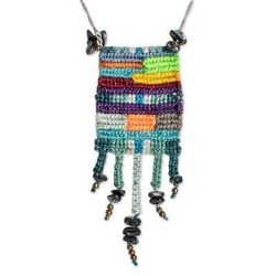 'Multi-colored Mosaic-Inspired Macrame Pendant Necklace'