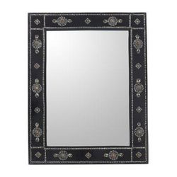 Teak mirror, 'Ebony Jewels'