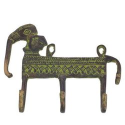 'Antiqued Brass Indian Elephant Theme 3-Hook Coat Rack'