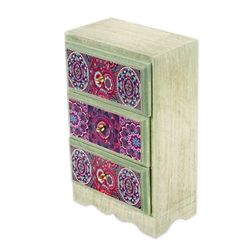 Mandala Keeper,'Mandala Decoupage Wood Jewelry Chest from Mexico'