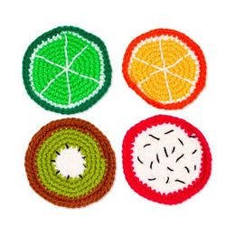 Juicy Fruit,'Fruit-Themed Crocheted Coasters (Set of 4)'
