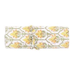 'Cotton Roll Pencil Case with Hand-Block Printed Floral Motif'