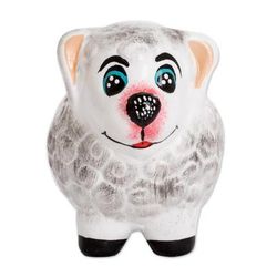 Herbaceous Sheep,'Handpainted Mini Ceramic Sheep Flower Pot from Guatemala'