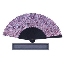 Aster Blue,'Unique Silk Batik Fan with Floral Print'