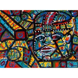 Olmec Geometry,'Bold Original Olmec Head Painting'