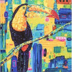 Majestic Toucan,'Modern Multicolored Stretched Sublimation Print of A Toucan'