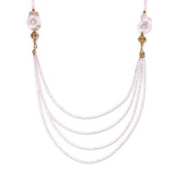 '18k Gold-Accented Pearl and Rose Quartz Pendant Necklace'