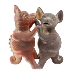 'Dancing Colima Dogs' - Mexico Pre Hispanic Museum Replica Figurine Crafted by Han