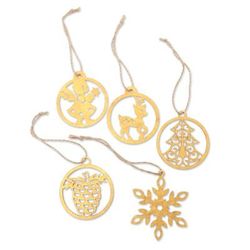 Merry Tradition,'Set of 5 Handmade Holiday Ornaments in a Gold Tone'