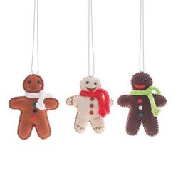 'Set of 3 Christmas-Themed Felt Gingerbread Men Ornaments'