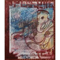 'Devotion' Lord Ganesha Hinduism Signed Painting Artwork from India