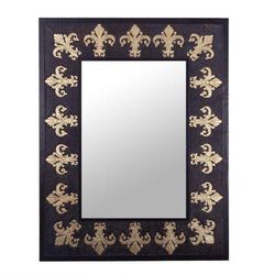 Golden Fleur-de-Lis,'Fleur-de-Lis Motif Leather Wall Mirror from Peru'