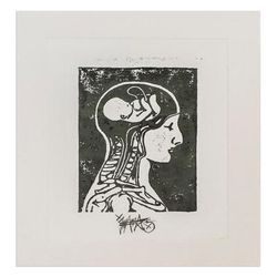 Conception,'Expressionist Xylograph Print of X-Ray of Man and Fetus'
