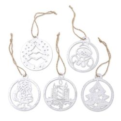 'Set of 5 Handcrafted Silver-Toned Christmas Ornaments'