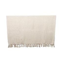 Vanilla Charm,'Handwoven Vanilla Cotton Throw Blanket with Tassels'