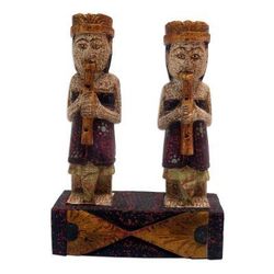Balinese Rhythm,'Handmade Wood Statuette with Music Motif'