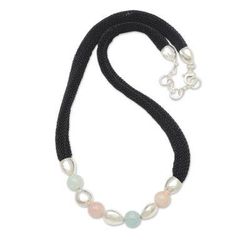 Candy Crush,'Artisan Crafted Rose Quartz and Beryl Beaded Necklace'