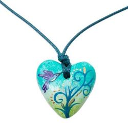 Sky Hummingbird,'Papier Mache Hummingbird Pendant Necklace from Mexico'