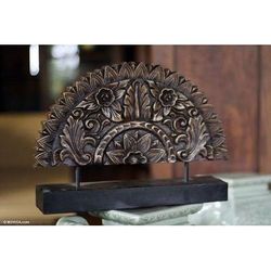 'Sunflower Fan' - Original Wood Sculpture Hand Carved in Thailand