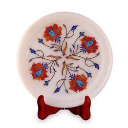 Summer Roses,'Rose Motif Marble Inlay Decorative Plate from India'