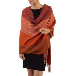 Blazing Warmth,'Handwoven Red and Orange Baby Alpaca Blend Shawl from Peru'