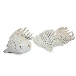 Wood sculptures, 'Cheerful Goldfish' (pair)