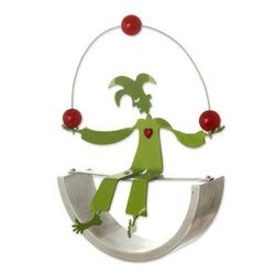 Jolly Juggler,'Juggling Harlequin Green Aluminum Handcrafted Sculpture'