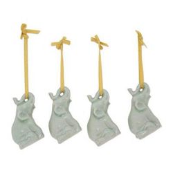'Green Elephant Heralds' (set of 4) - Hand Made Celadon Ceramic Christmas