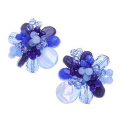 Solaris in Blue,'Agate and Lapis Lazuli Cluster Clip-On Earrings'