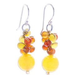 Apricot Candy,'Quartz and Carnelian Dangle Earrings'
