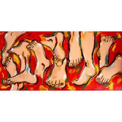'Many Feet' - People and Portraits Red Surrealist Painting