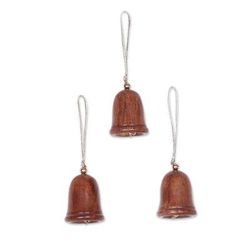 Wood ornaments, 'Bells of Peace' (set of 3)