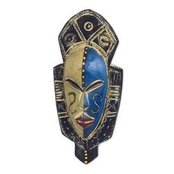Dual Thandi,'Blue and Orange Wood African Mask from Ghana'