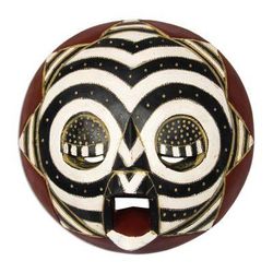 Round Zebra,'Black and White African Wood Mask from Ghana'