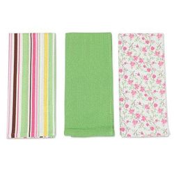 Sweet Happiness,'Set of Three Colorful Cotton Dish Towels with Printed Motifs'