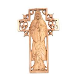 Blessed Jesus,'Christian-Themed Suar Wood Relief Panel'