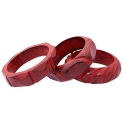 'Indian Romance' (set of 3) - Hand Carved Mango Wood Bangle Bracelets India