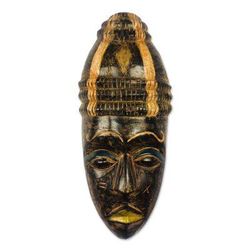 Hat Wearer,'Black and Beige African Wood Mask from Ghana'
